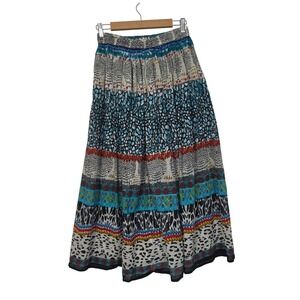 Jackpot Maxi Skirt Womens Free Size Multi-Color Boho Tiered Mixed Print